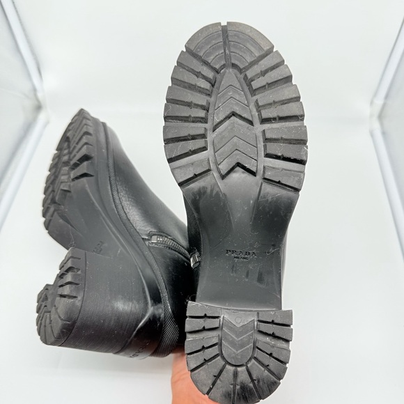 Prada Black leather Lug sole logo Chelsea Boots block heel EU 38.5 - Picture 15 of 16